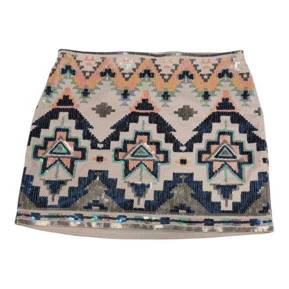 Express Skirt Women's XS Teal & Peach Aztec Print Sequin Mini Boho Lot of 2 - Picture 7 of 9